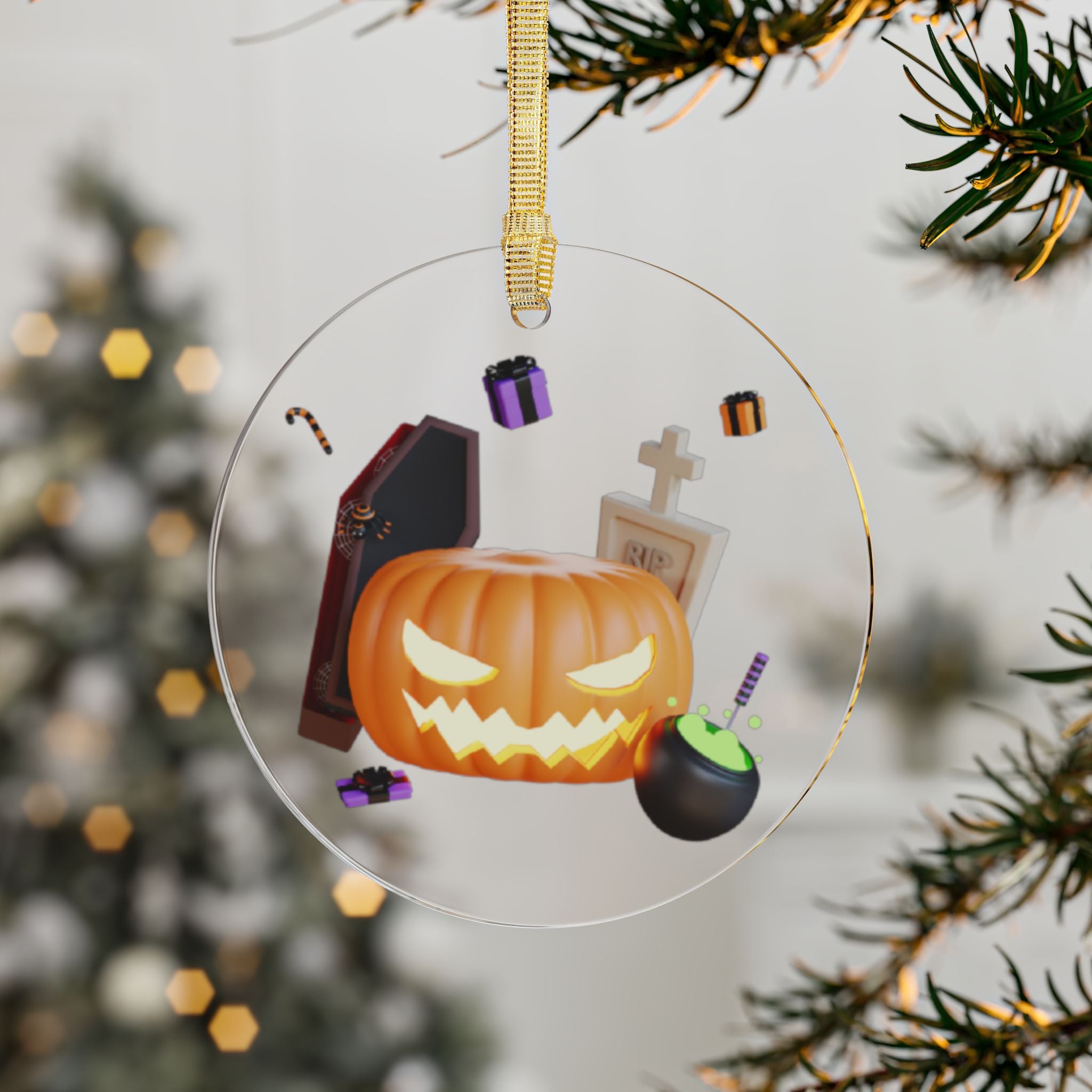 Halloween Glowing Pumpkin and Tombstone | Acrylic Ornaments
